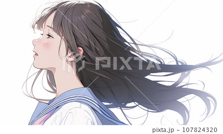 センチメンタルな女子高生の横顔「AI生成画像」のイラスト素材