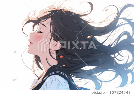 春風に揺れる女子高生の横顔「AI生成画像」 107824342