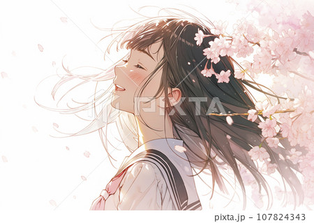 春風に揺れる女子高生の横顔「AI生成画像」 春風に揺れる女子高生の横顔「AI生成画像」 107824343