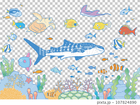 ポップな海の生き物 ベクターイラストセットA 107824890