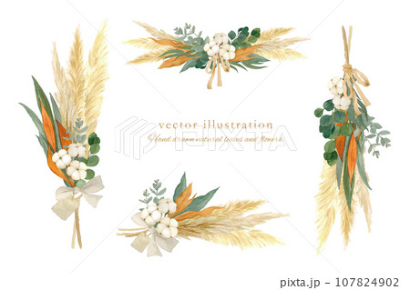 水彩で描いた冬のドライフラワーセット 水彩で描いた冬のドライフラワーセット 107824902