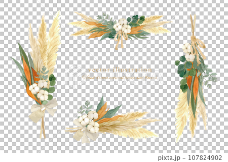 水彩で描いた冬のドライフラワーセット 水彩で描いた冬のドライフラワーセット 107824902