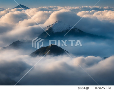 山を覆う雲の海【AI生成画像】 山を覆う雲の海【AI生成画像】 107825118