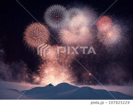 冬の夜空に打ち上げた花火【AI生成画像】 冬の夜空に打ち上げた花火【AI生成画像】 107825229