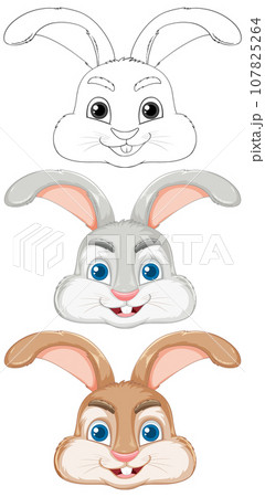 Three Cute Rabbit Faces with Long Ears 107825264