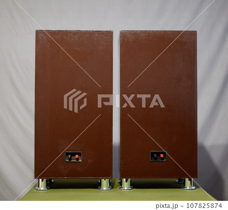 Music speakers, vintage speakers. back view. 107825874