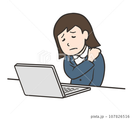 仕事で肩こりになる若い会社員の女性 仕事で肩こりになる若い会社員の女性 107826516