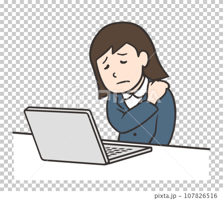 仕事で肩こりになる若い会社員の女性 仕事で肩こりになる若い会社員の女性 107826516