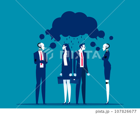 Robot insults human. Business artificial intelligence concept Robot insults human. Business artificial intelligence concept 107826677