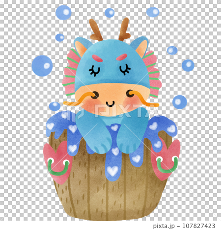 A cute little dragon is soaking in water. 107827423