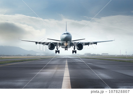 Capturing essence of air travel at airport. Airplanes against horizon. 107828807