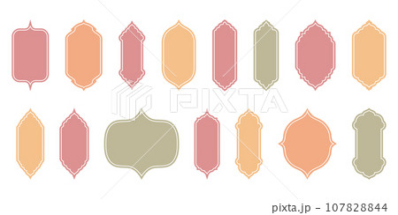 Islamic window flat color and line shape collection. Pastel neutral, boho colors. Arabic, muslim architecture frame. Traditional, oriental design 107828844