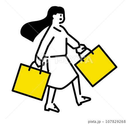 ショッパーを持ってスキップする女性のイラスト 107829268