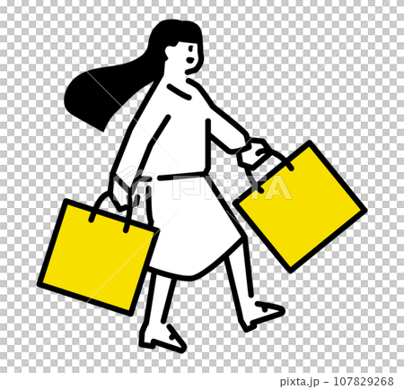 ショッパーを持ってスキップする女性のイラスト 107829268
