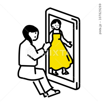 服の写真をスマホで見るイラスト 服の写真をスマホで見るイラスト 107829269