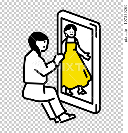 服の写真をスマホで見るイラスト 服の写真をスマホで見るイラスト 107829269