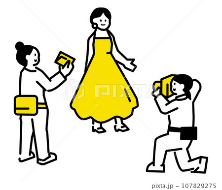 ワンピースを着たモデルを撮影するイラスト 107829275