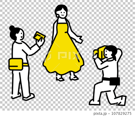 ワンピースを着たモデルを撮影するイラスト 107829275