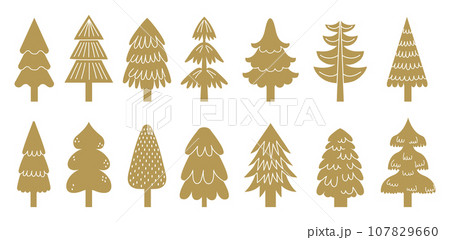 Golden christmas tree icons of collection for holiday Golden christmas tree icons of collection for holiday 107829660