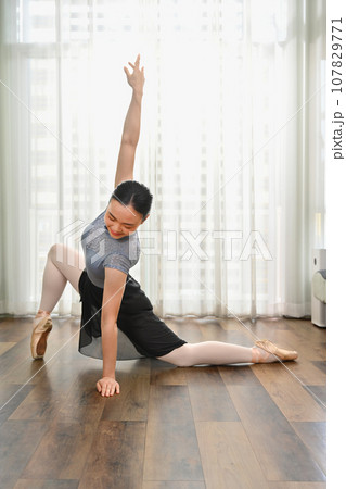 Gorgeous female ballerinas practicing at home. Classical dance, choreography and art concept Gorgeous female ballerinas practicing at home. Classical dance, choreography and art concept 107829771