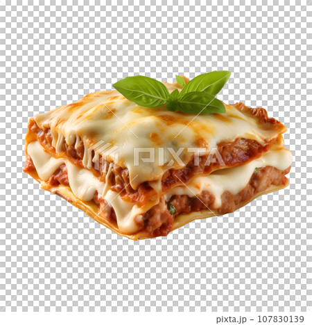 Lasagna isolated on transparent background. Generative AI Lasagna isolated on transparent background. Generative AI 107830139