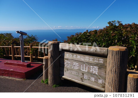 新潟県弥彦山から見る日本海と佐渡島 107831291