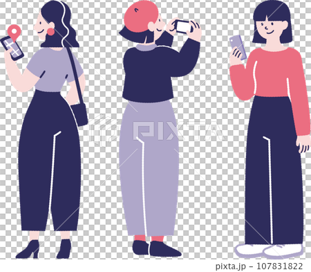 three women with smartphones three women with smartphones 107831822