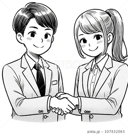 握手をするビジネスマンの線画 107832063