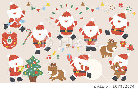 サンタとトナカイのクリスマスイラストセット3 サンタとトナカイのクリスマスイラストセット3 107832074