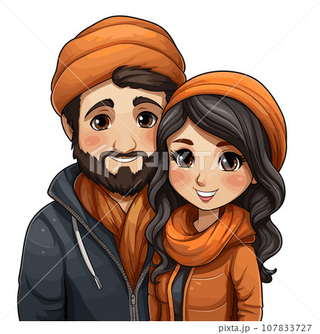 Indian couple hand-drawn comic illustration. Indian couple. Vector doodle style cartoon illustration 107833727
