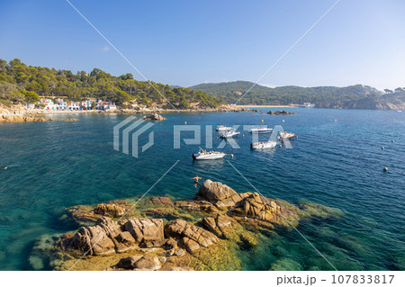 View of S'Alguer cove in Palamos, Costa Brava, Girona. Spain View of S'Alguer cove in Palamos, Costa Brava, Girona. Spain 107833817