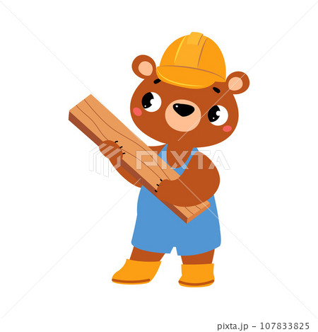 Bear Builder Character in Hard Hat Carrying Wooden Plank Vector Illustration Bear Builder Character in Hard Hat Carrying Wooden Plank Vector Illustration 107833825