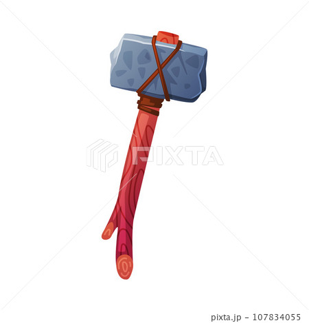 Hammer as Ancient Tool with Wooden Shaft and Stone Head Vector Illustration Hammer as Ancient Tool with Wooden Shaft and Stone Head Vector Illustration 107834055