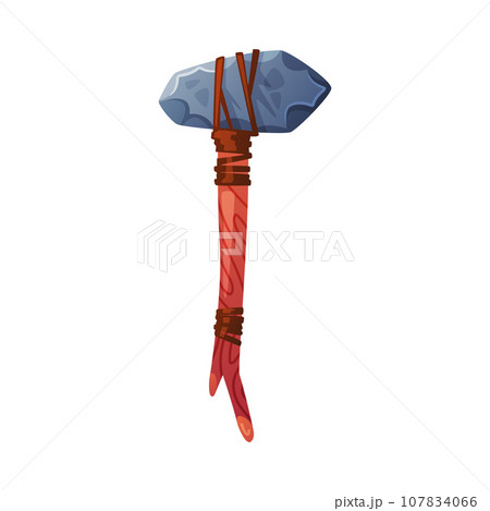Hammer as Ancient Tool with Wooden Shaft and Stone Head Vector Illustration Hammer as Ancient Tool with Wooden Shaft and Stone Head Vector Illustration 107834066