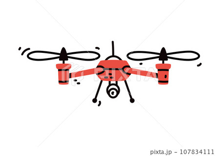 Red Quadcopter as Aircraft Flying in the Air Vector Illustration Red Quadcopter as Aircraft Flying in the Air Vector Illustration 107834111