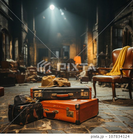 【AI生成画像】倉庫の中の部屋とスーツケース 107834124