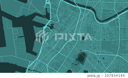Green vector map of Sakai, Japan. Urban city road map art poster illustration. 107834144