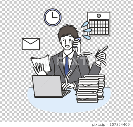 仕事に追われる男性社員 107834409