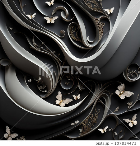 decoration ornament abstract butterfly dark black white 107834473