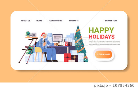 disabled man data entry clerk in festive santa claus hat working with database on computer people with disabilities merry christmas new year holidays celebration disabled man data entry clerk in festive santa claus hat working with database on computer people with disabilities merry christmas new year holidays celebration 107834560