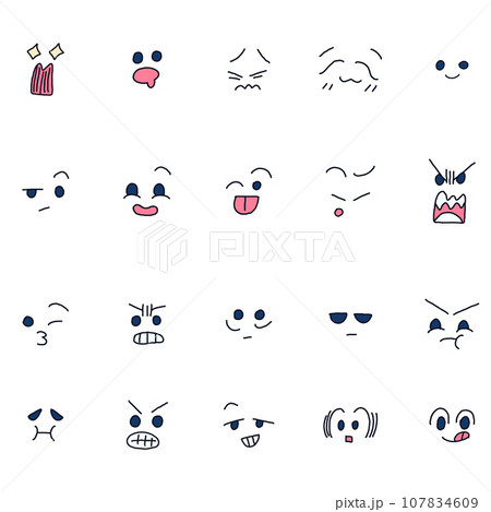 色々な顔を手描きイラストセットのイラスト素材 [107834609] - PIXTA