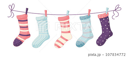 Clothesline socks with textures and patterns. Vector illustration Clothesline socks with textures and patterns. Vector illustration 107834772