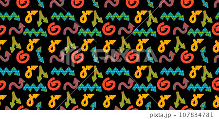Colorful playful arrows in trendy style with vector texture. Direction indicators seamless pattern. Colorful playful arrows in trendy style with vector texture. Direction indicators seamless pattern. 107834781
