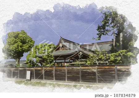 水彩画風　赤穂大石神社　社殿　兵庫県赤穂市 107834879