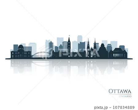 Ottawa skyline silhouette with reflection. 107834889