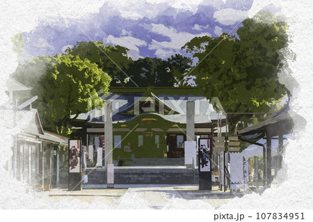 水彩画風　赤穂大石神社　拝殿　兵庫県赤穂市 107834951