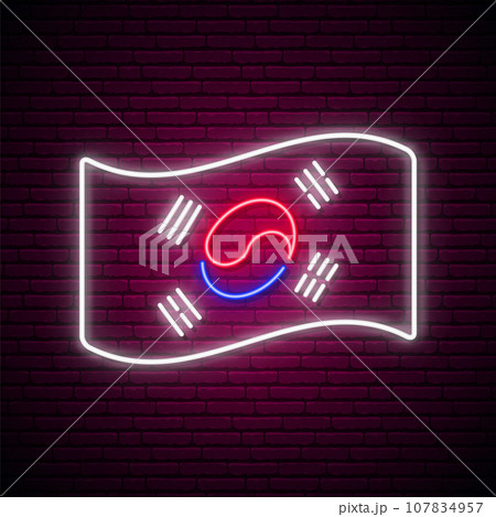 South Korea flag neon sign. South Korea flag neon sign. 107834957