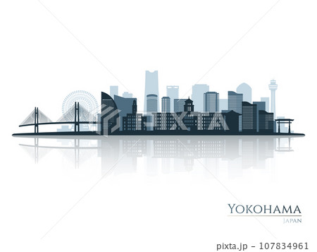 Yokohama skyline silhouette with reflection.  107834961