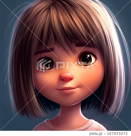 Portrait of a cute serious little girl. Children's book illustration 107835072