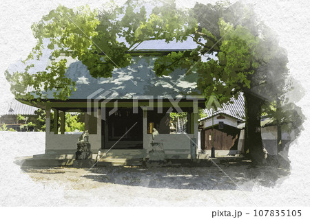 水彩画風　斑鳩寺　下宮　聖霊権現　兵庫県揖保郡太子町 107835105